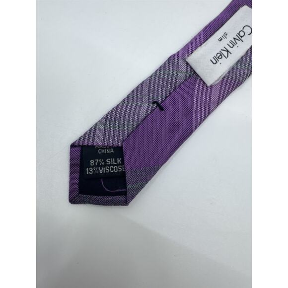 Calvin Klein Purple And Grey Plaid Slim Men's Neck Tie - Picture 10 of 11